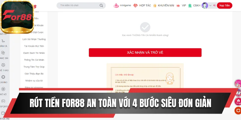 Rút tiền For88 an toàn với 4 bước siêu đơn giản