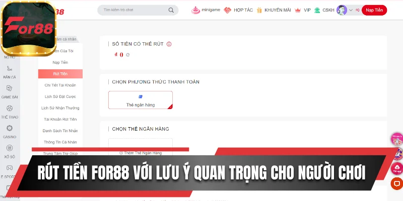 Rút tiền For88 và 4 lưu ý quan trọng cho người chơi
