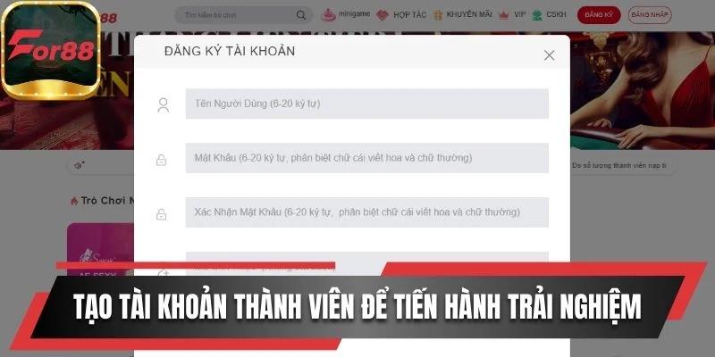 Tạo tài khoản thành viên để tiến hành xem và trải nghiệm
